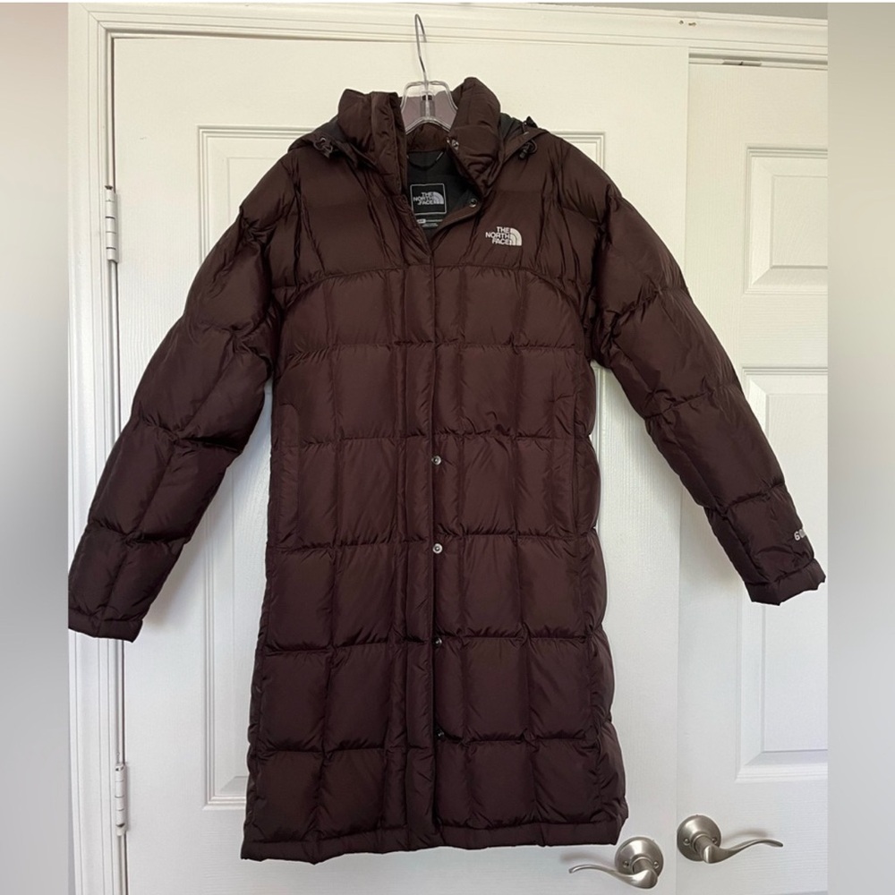 Womens Brown Long puffer North Face jacket